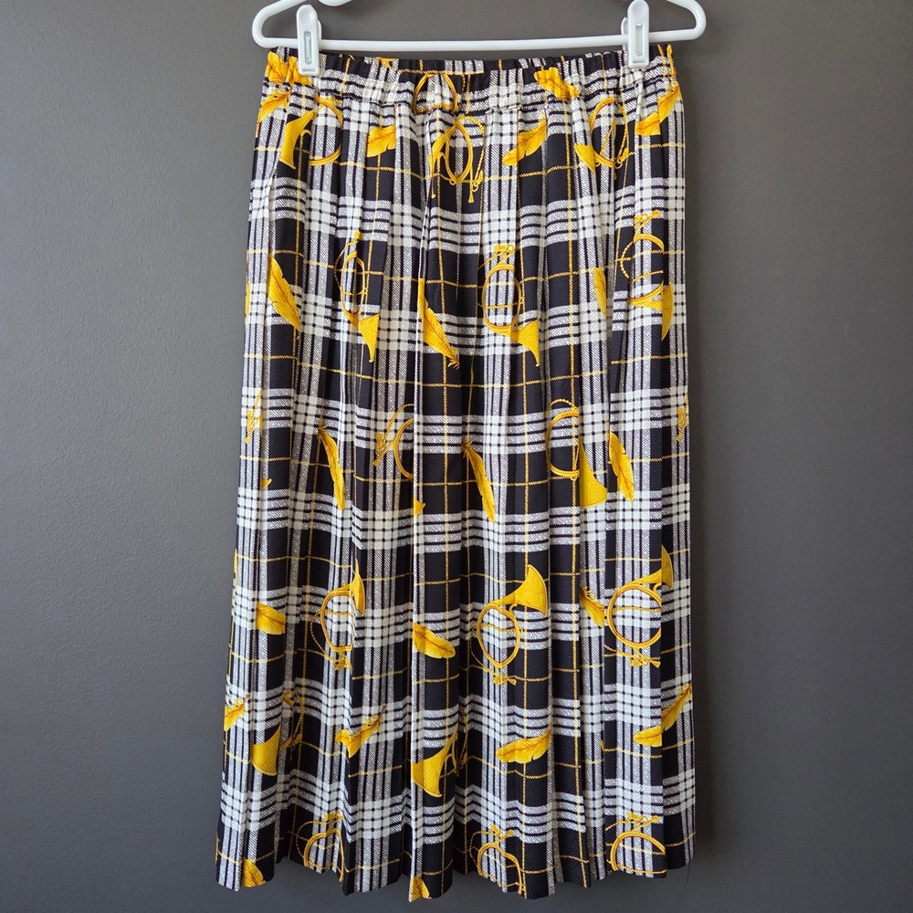 Adrianna‎ Papell Vintage 100% Silk Wool Plaid Horn Print 2 Piece Skirt Set Sz 10 - Picture 6 of 12